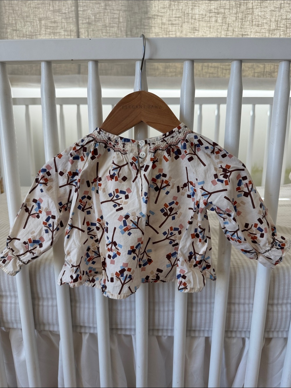 Bonpoint Cream Blouse with Multi-Color Floral Print and smocking